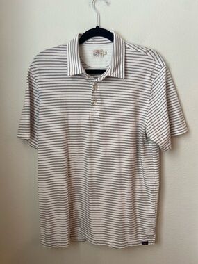 Faherty Brand Striped Cotton Polo Shirt White Blue Rust Size Large